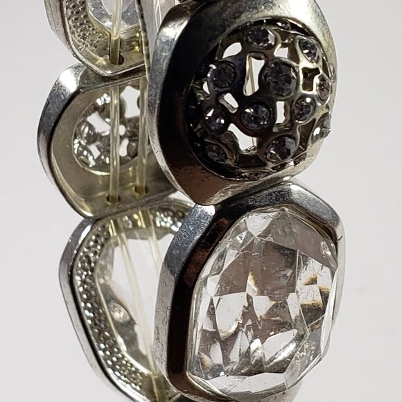 Chico’s Silver Chunky Glass Crystal Stretch Bracelet Roselle 7" Elegant Jewelry - Picture 7 of 9